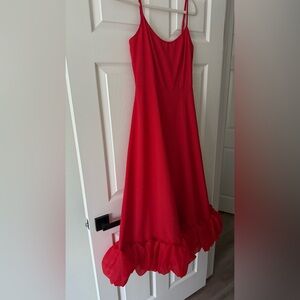 SHEIN Red Ruffle-Hem Maxi Dress
